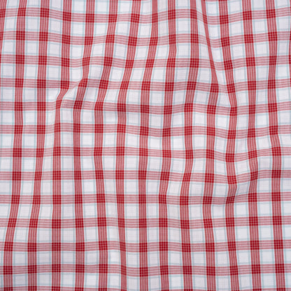 Cotton Shirting - Red, Baby Blue and White Plaid - Deadstock