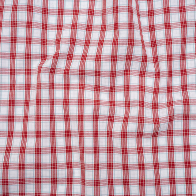 Cotton Shirting - Red, Baby Blue and White Plaid - Deadstock