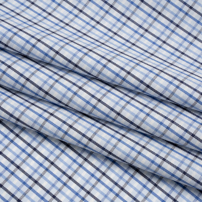 Cotton Herringbone Twill Shirting - Blue, Navy and White Plaid - Deadstock
