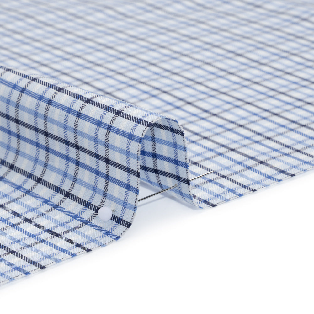 Cotton Herringbone Twill Shirting - Blue, Navy and White Plaid - Deadstock - Detail