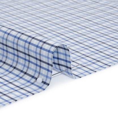 Cotton Herringbone Twill Shirting - Blue, Navy and White Plaid - Deadstock