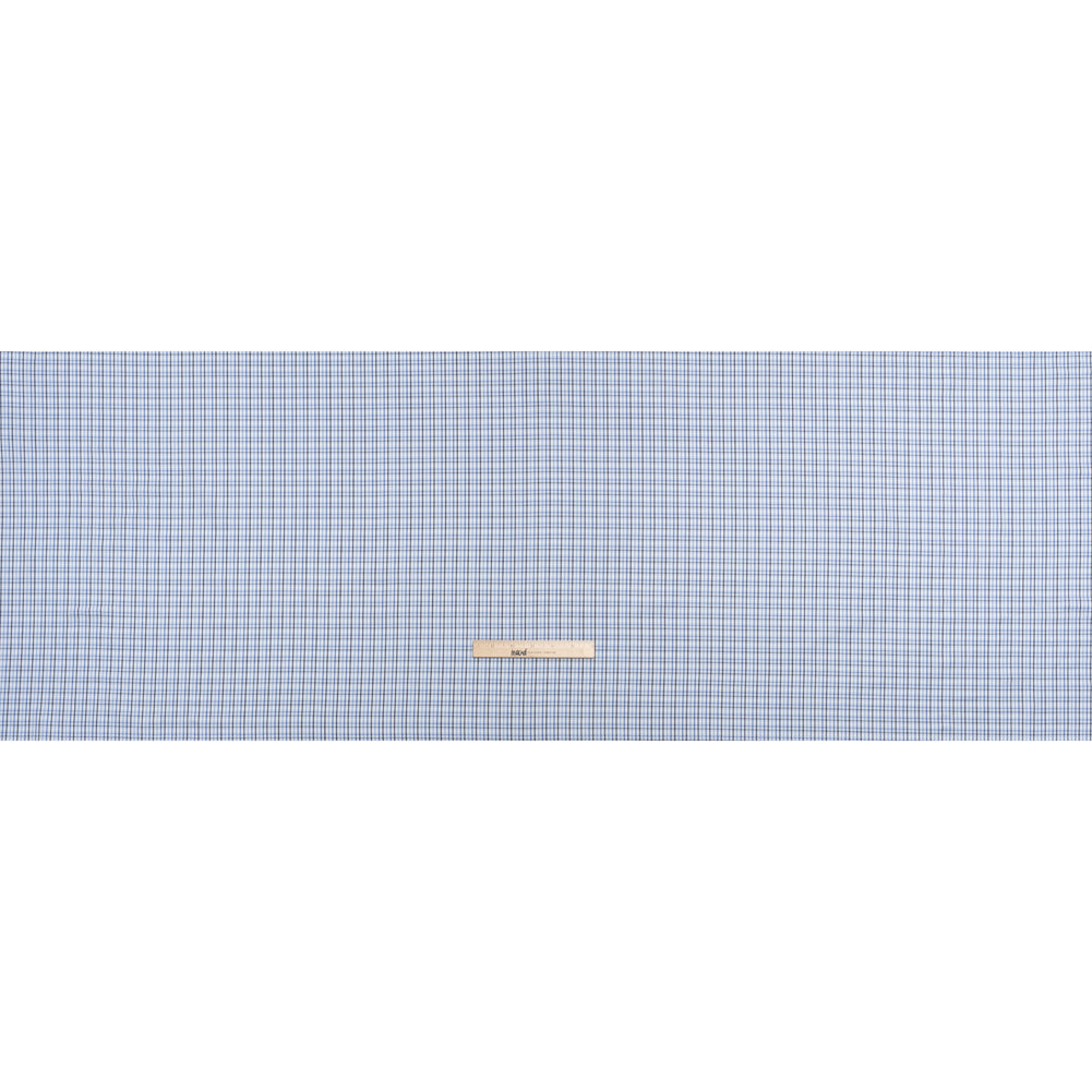 Cotton Herringbone Twill Shirting - Blue, Navy and White Plaid - Deadstock - Full