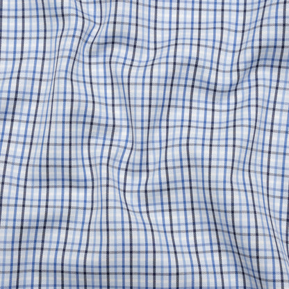 Cotton Herringbone Twill Shirting - Blue, Navy and White Plaid - Deadstock