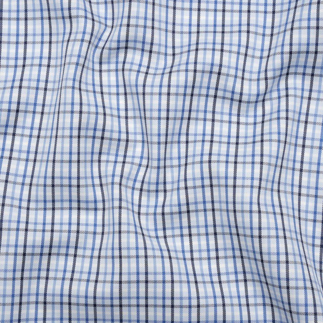 Cotton Herringbone Twill Shirting - Blue, Navy and White Plaid - Deadstock