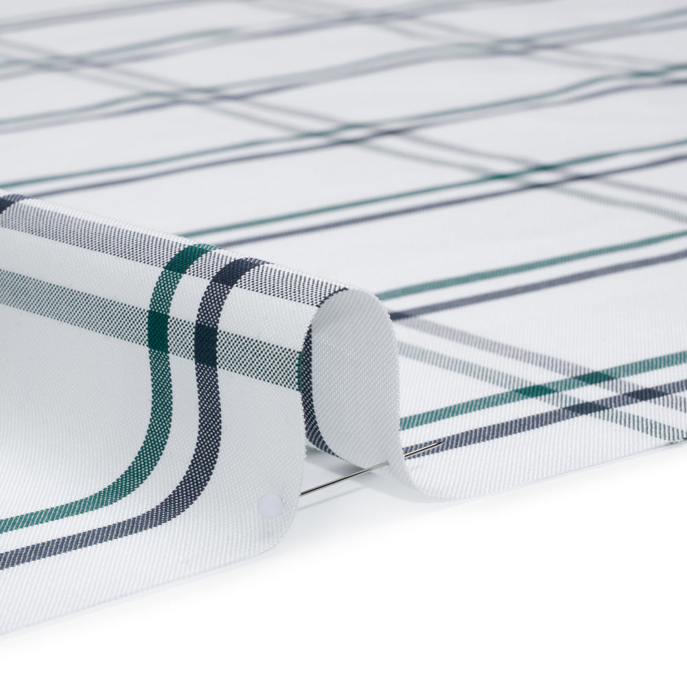 Cotton Oxford Shirting - Dark Green, Navy and White Plaid - Deadstock - Detail