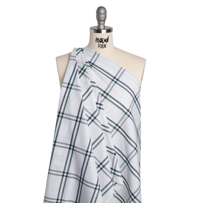 Cotton Oxford Shirting - Dark Green, Navy and White Plaid - Deadstock