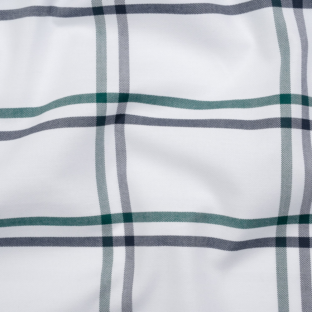 Cotton Oxford Shirting - Dark Green, Navy and White Plaid - Deadstock
