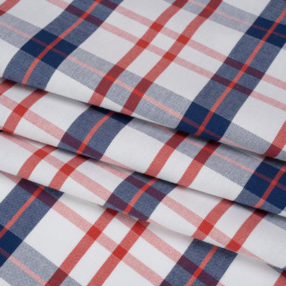 Cotton Oxford Shirting - Red, Navy Blue and White Plaid - Deadstock
