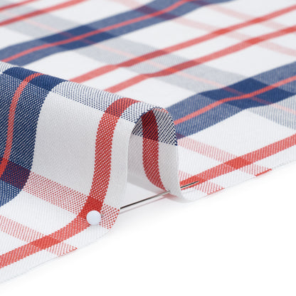 Cotton Oxford Shirting - Red, Navy Blue and White Plaid - Deadstock