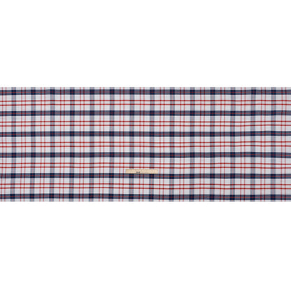 Cotton Oxford Shirting - Red, Navy Blue and White Plaid - Deadstock