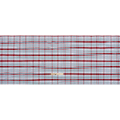 Cotton Oxford Shirting - Sky Blue, Red and White Plaid - Deadstock