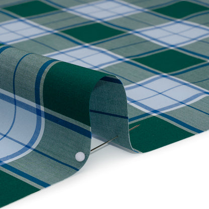 Cotton Shirting - Forest Green and Sky Blue Plaid - Designer Deadstock