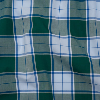 Cotton Shirting - Forest Green and Sky Blue Plaid - Designer Deadstock