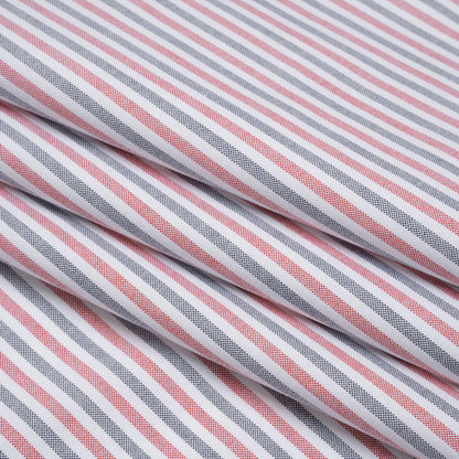 Cotton Oxford Shirting - Navy Blue, Red and White Candy Stripes - Deadstock