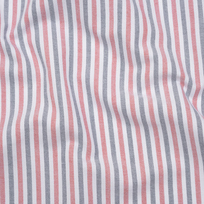 Cotton Oxford Shirting - Navy Blue, Red and White Candy Stripes - Deadstock