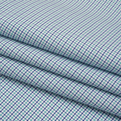 Cotton Oxford Shirting - Navy Blue, Sea Green and White Tattersall Check - Deadstock