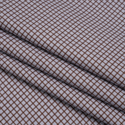 Cotton Twill Shirting Made in Italy - Pale Lavender and Brown Little Windowpane Check - Deadstock