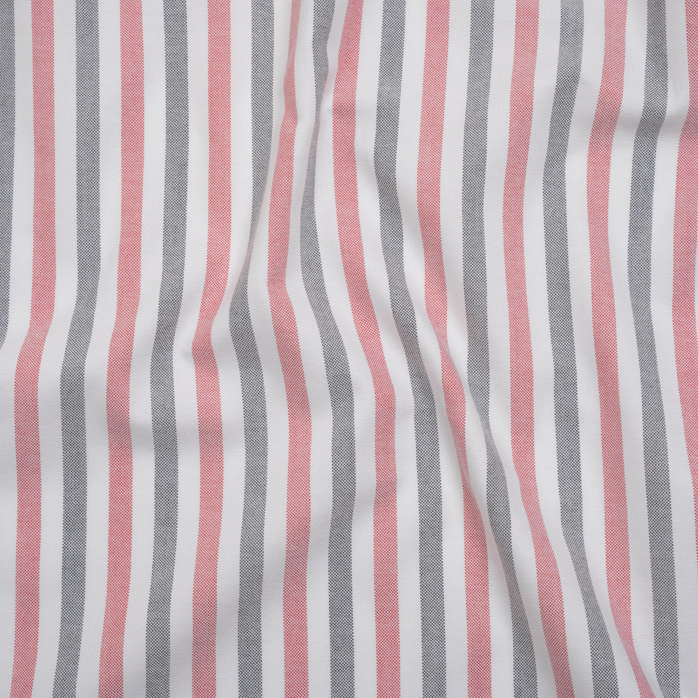 Cotton Oxford Shirting - Black, Red and White Stripes - Deadstock