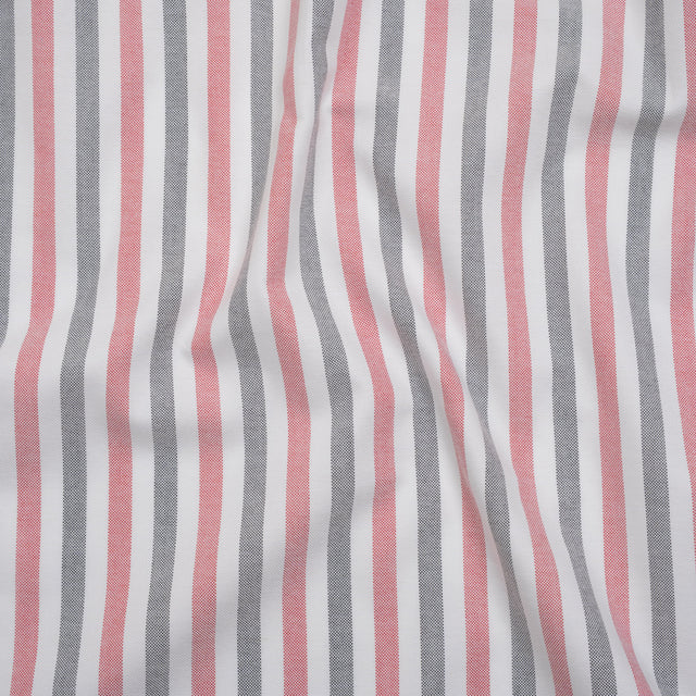 Cotton Oxford Shirting - Black, Red and White Stripes - Deadstock