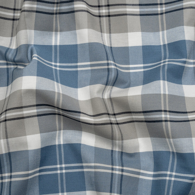 Cotton Oxford Shirting - Blue, Gray and White Plaid - Deadstock