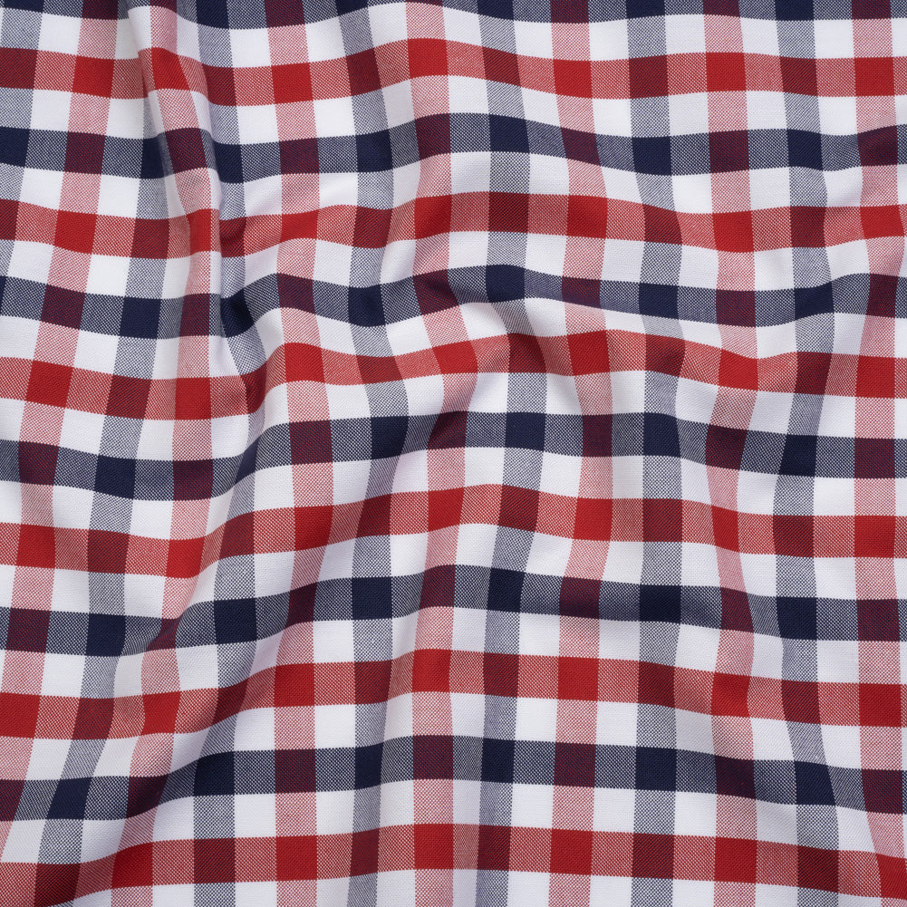 Cotton Oxford Shirting - Red, White and Blue Tattersall Checks - Deadstock