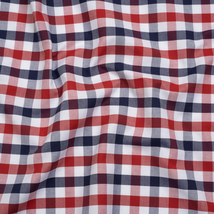 Cotton Oxford Shirting - Red, White and Blue Tattersall Checks - Deadstock