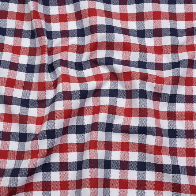 Cotton Oxford Shirting - Red, White and Blue Tattersall Checks - Deadstock