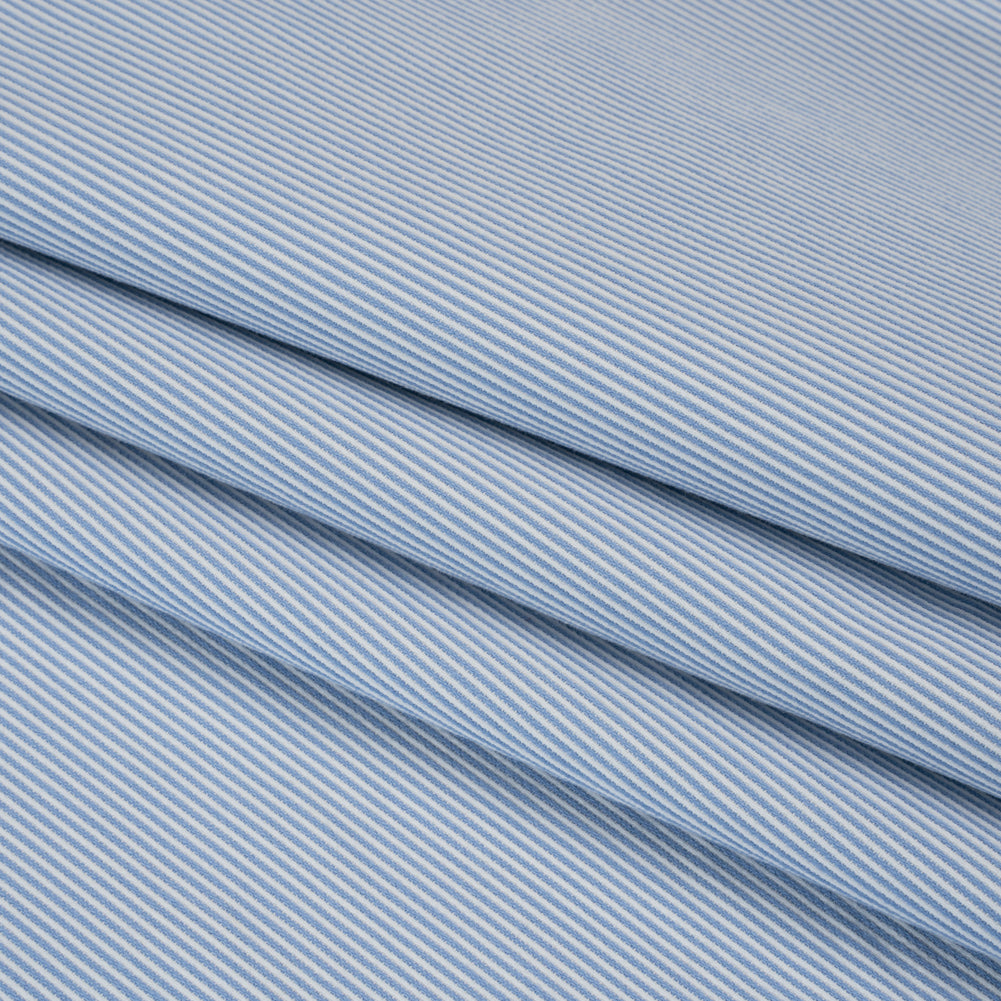 Brushed Cotton Dobby - Baby Blue and White Stripes - Deadstock - Folded
