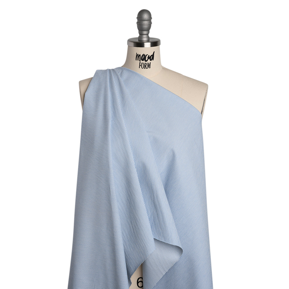 Brushed Cotton Dobby - Baby Blue and White Stripes - Deadstock - Drape