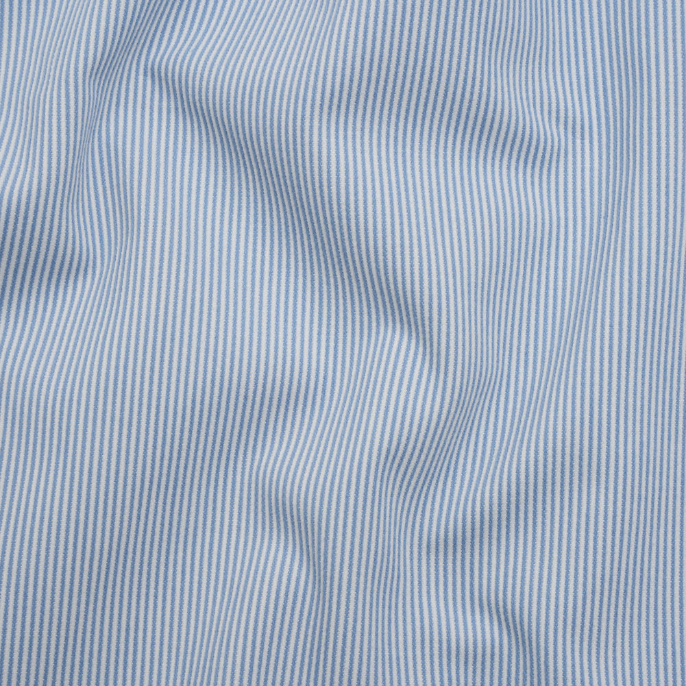 Brushed Cotton Dobby - Baby Blue and White Stripes - Deadstock