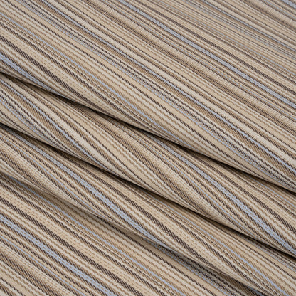 Stretch Cotton Twill - Tan, Light Blue and Dark Brown Barcode Stripes - Deadstock