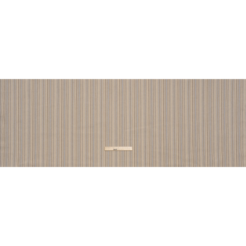 Stretch Cotton Twill - Tan, Light Blue and Dark Brown Barcode Stripes - Deadstock - Full