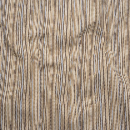 Stretch Cotton Twill - Tan, Light Blue and Dark Brown Barcode Stripes - Deadstock