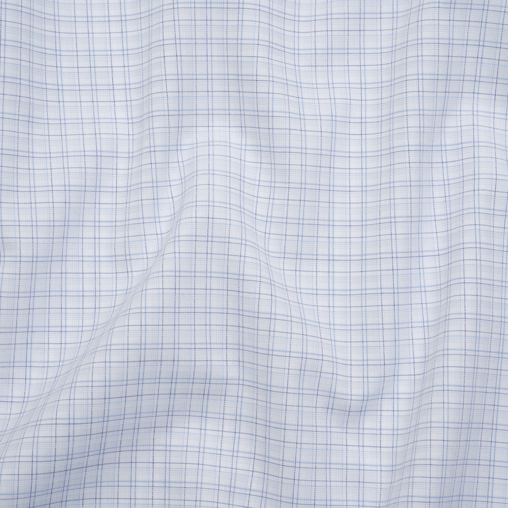 Cotton Shirting - Navy, Light Blue and White Fine Line Plaid - Deadstock