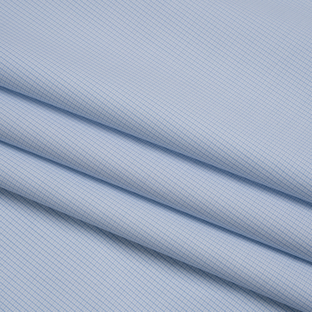 Cotton Shirting - Light Blue and White Tiny Tattersall Check - Deadstock