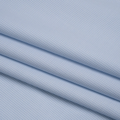 Cotton Shirting - Light Blue and White Tiny Tattersall Check - Deadstock