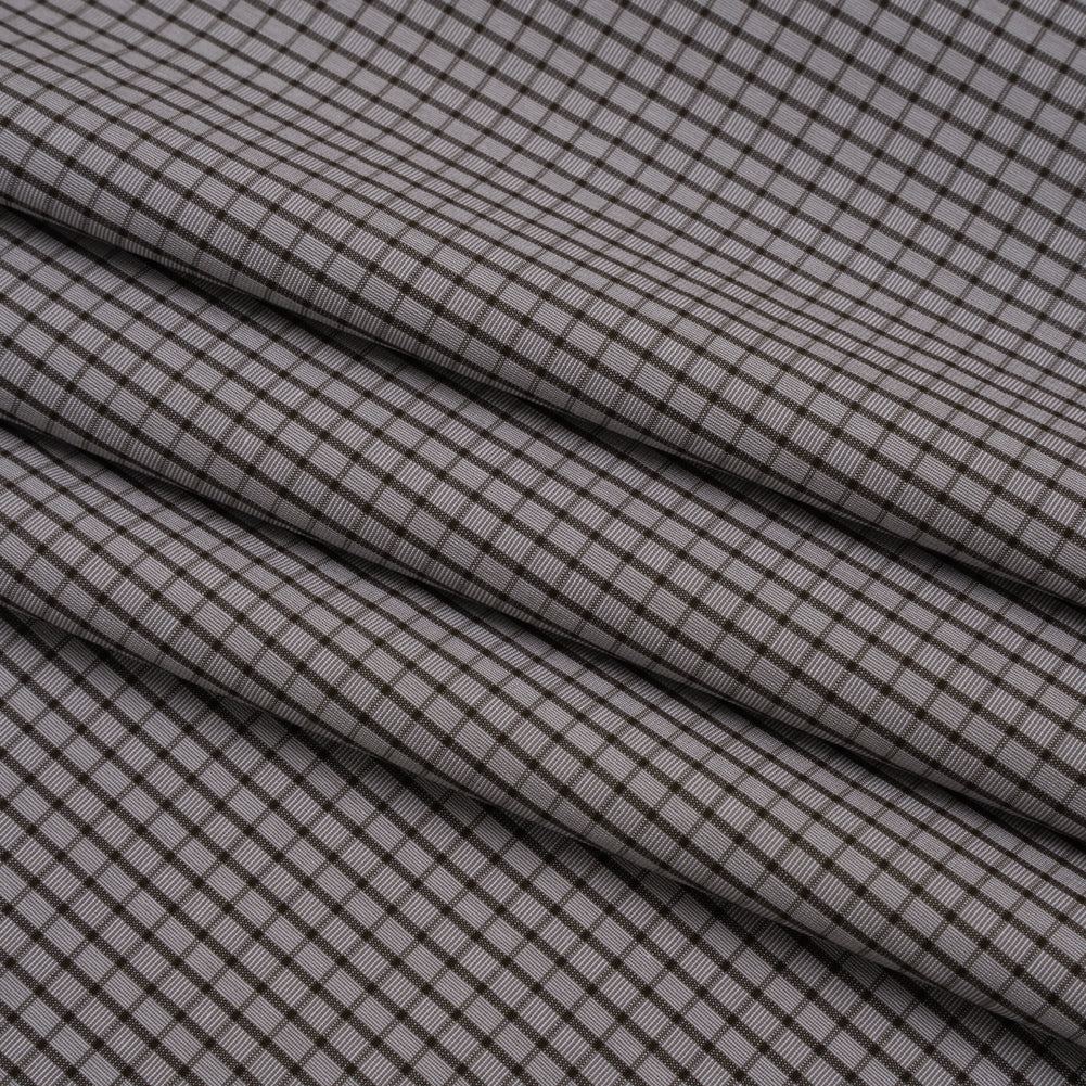Cotton Shirting - Gray and Brown Mini Windowpane Check - Deadstock