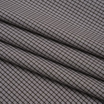 Cotton Shirting - Gray and Brown Mini Windowpane Check - Deadstock