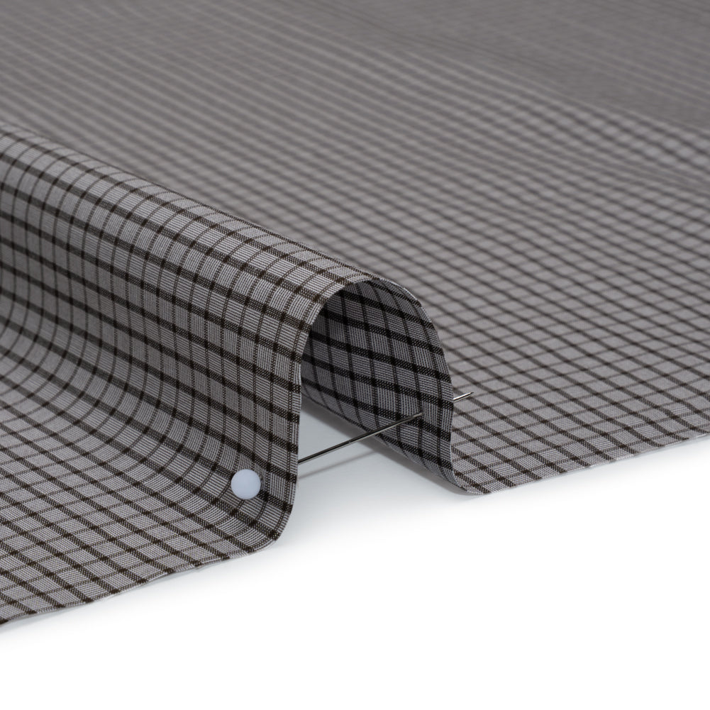 Cotton Shirting - Gray and Brown Mini Windowpane Check - Deadstock