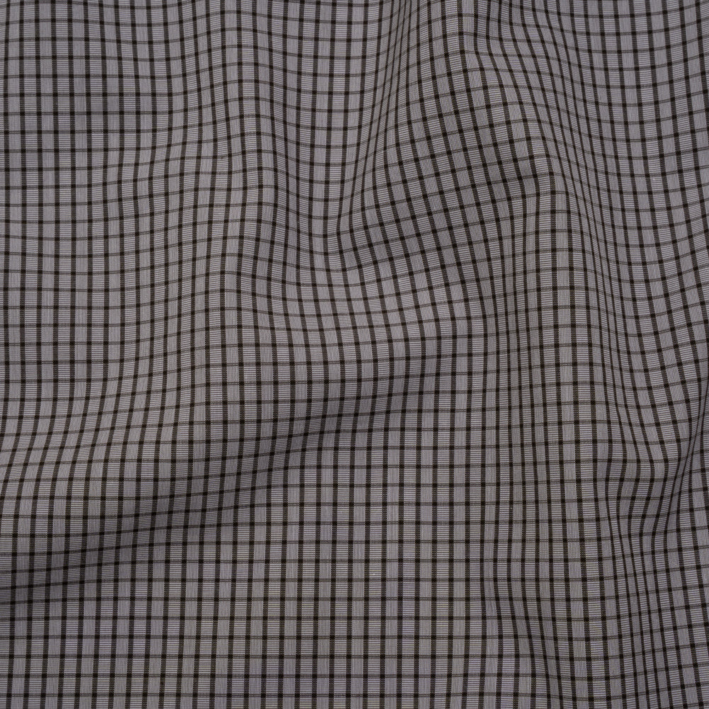 Cotton Shirting - Gray and Brown Mini Windowpane Check - Deadstock