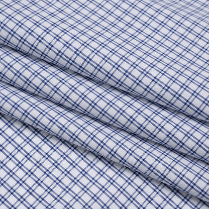 Cotton Oxford Shirting - Bright Blue and White Checks - Deadstock