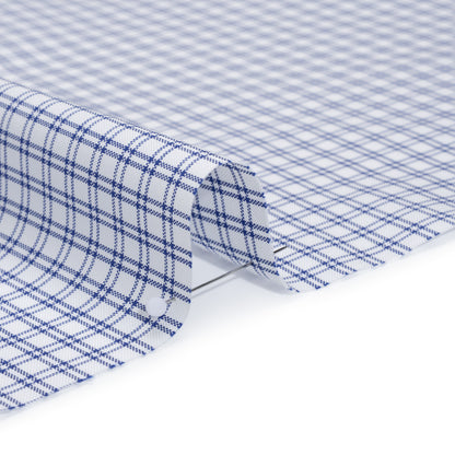 Cotton Oxford Shirting - Bright Blue and White Checks - Deadstock
