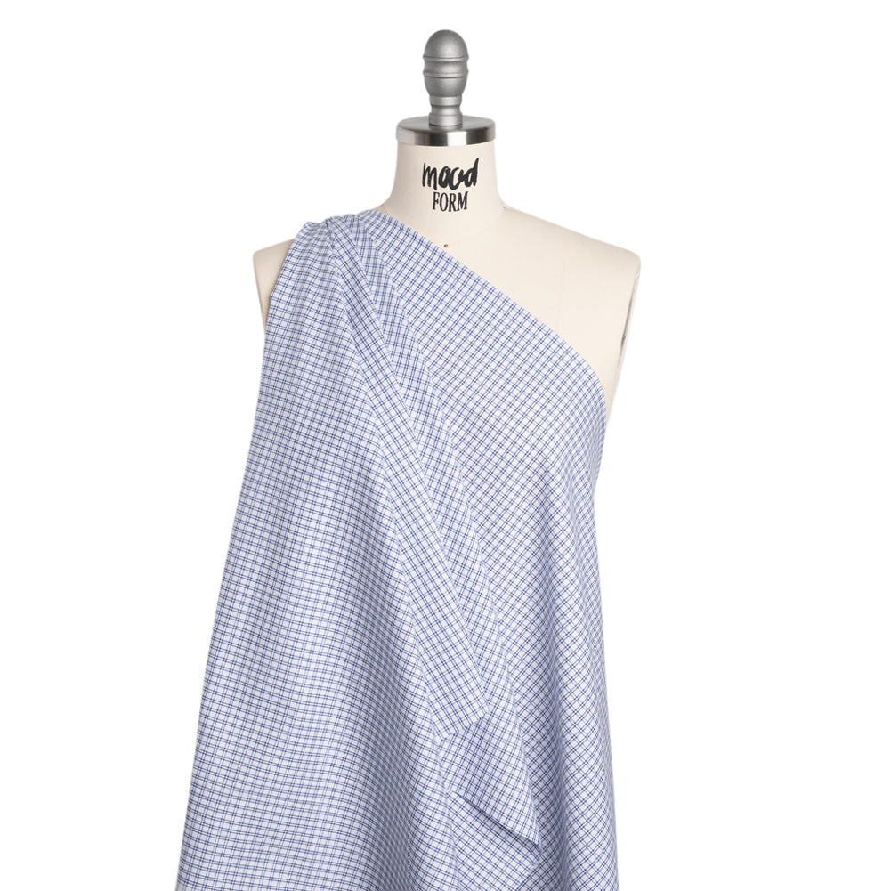 Cotton Oxford Shirting - Bright Blue and White Checks - Deadstock