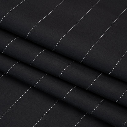 Stretch Cotton and Polyester Suiting - Black and White Stitched Stripes - Deadstock