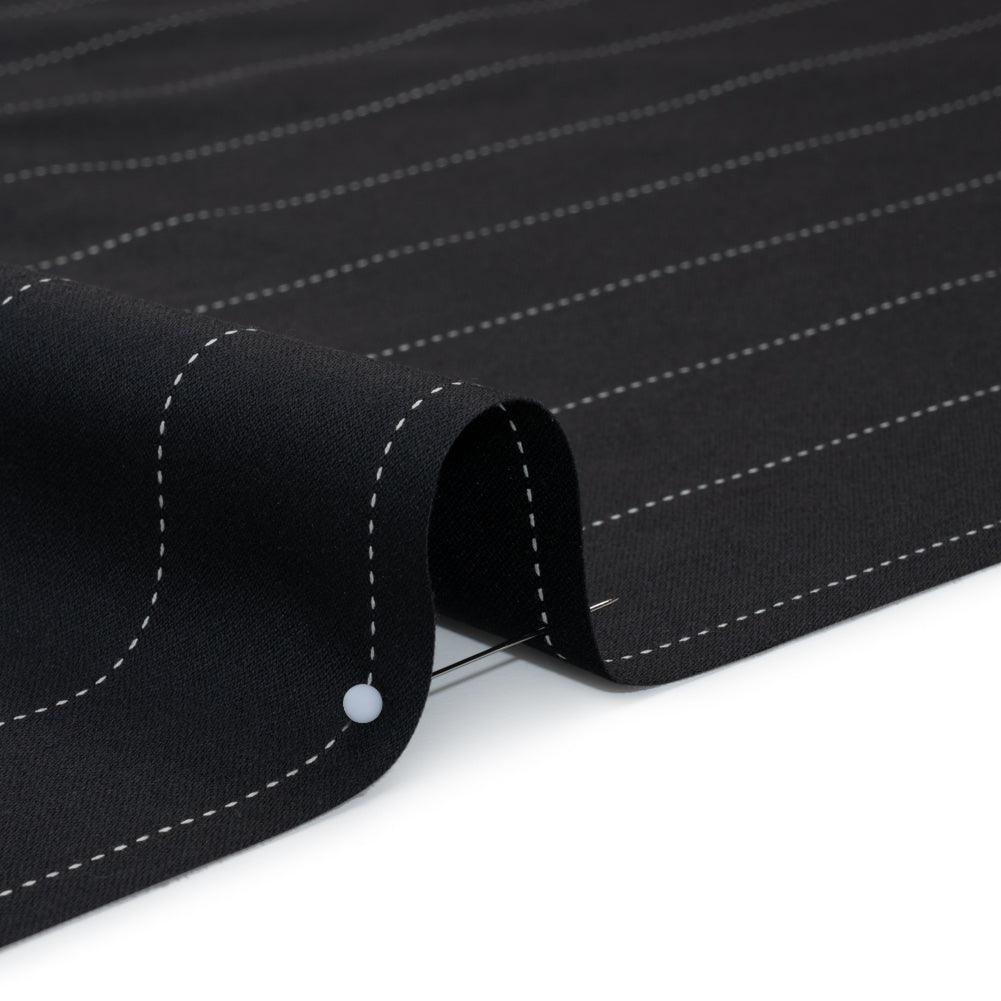 Stretch Cotton and Polyester Suiting - Black and White Stitched Stripes - Deadstock - Detail