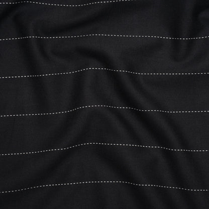 Stretch Cotton and Polyester Suiting - Black and White Stitched Stripes - Deadstock