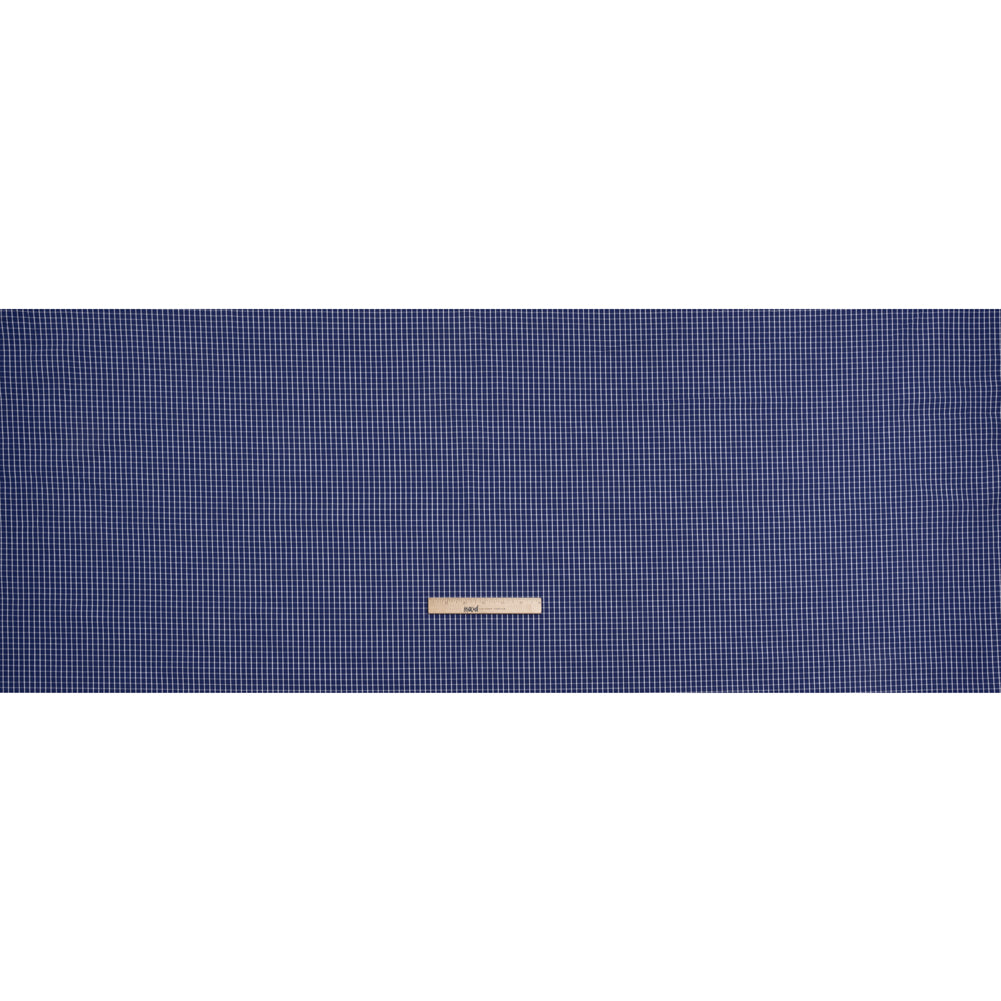 Cotton Shirting - Cobalt Blue and White Little Windowpane Checks - Deadstock