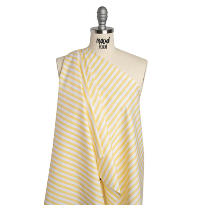 Cotton Oxford Shirting - Sunny Yellow and White Stripes - Designer Deadstock