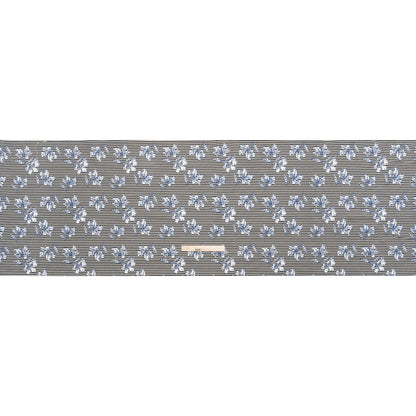 Stretch Rayon and Polyester Twill - Black, White and Blue Flowers over Stripes - Deadstock
