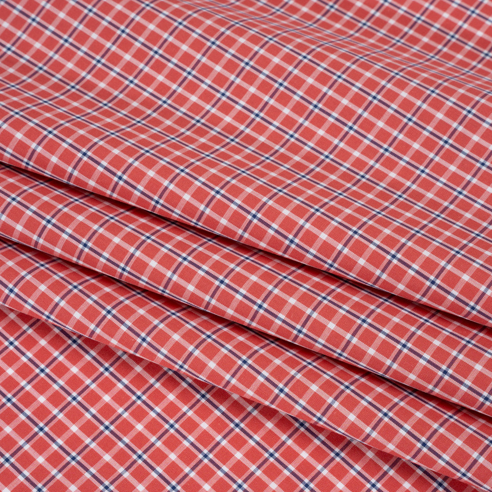 Cotton Shirting - Red, Navy and White Check Plaid - Deadstock - Folded